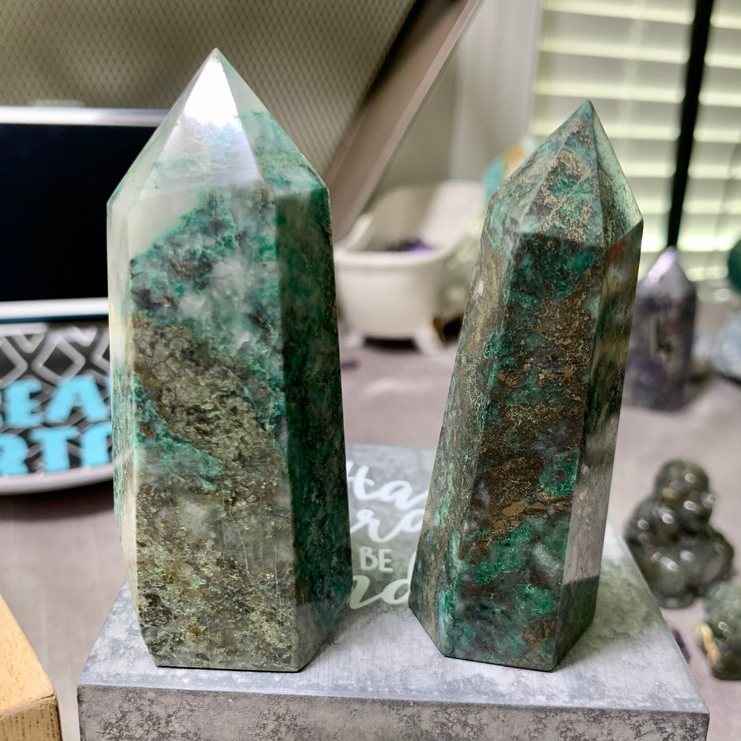 Green Jade with Pyrite Towers